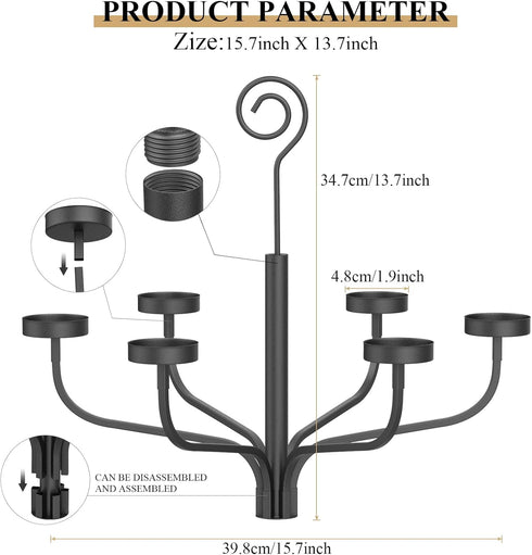 Set 6 smtyle Black Outdoor Chandelier for Gazebo of Tealight Candle Metal Wall Sconce for Hanging Decoration