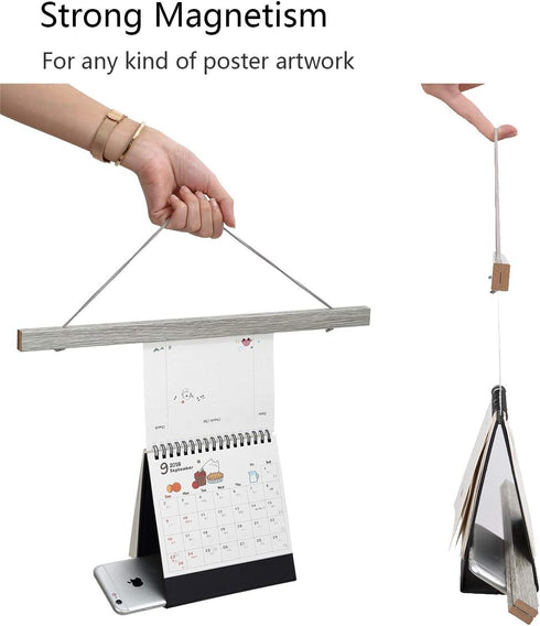 Ywlake 24x36 Magnetic Poster Hanger, Wooden Dowel Scroll Hanger Kit for Walls, Map, Canvas Artwork (Grey, 24")