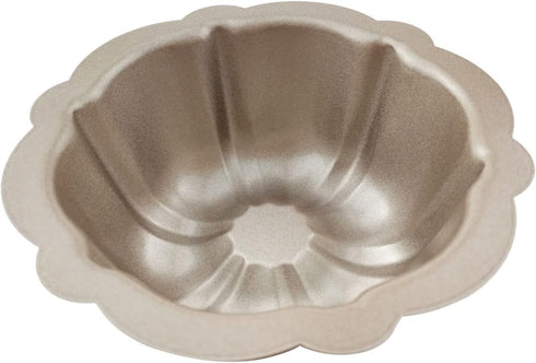 4 Inch Nonstick Mini Bundt Cake Pan Set of 4, Carbon Steel Fluted Cake Pans, Gold Pumpkin Shaped Mould for Baking