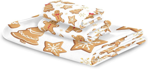 Set 3 Sets Pfrewn Gingerbread Man Towels of Christmas Winter Bathroom Towel Soft Absorbent Bath Hand Towels Washcloth