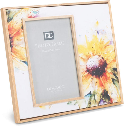 DEMDACO Dean Crouser Sunflower Yellow Flower Wall Art, Holds 4 x 6 Photo in 8.75 x 7.75 Wood Frame