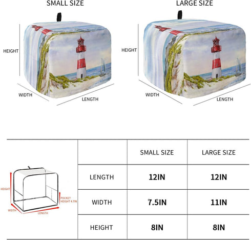 Coastal Lighthouse Toaster Cover, 4 Slice Large Kitchen Appliance, Watercolor Blue Sky Nautical Dust Cover with Loop