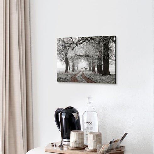 Winter Scene Canvas Wall Art, Nature Forest Landscape Prints with White Snowy Trees Painting for Living Room