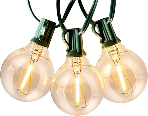 26ft 25 Bulbs,G40 Bulbs, Formosa Indoor/Outdoor Clear LED Christmas String, Patio Light with Retro Round Waterproof