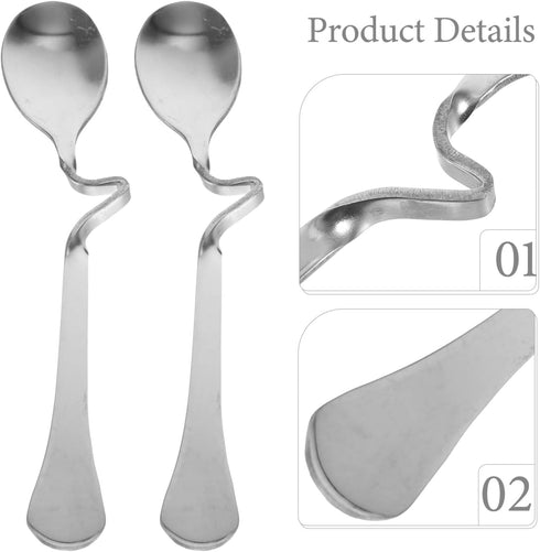 SOLUSTRE 6pcs Stainless Steel Espresso Spoons with Curved Handle, Dessert Spoons for Honey Milk Coffee Mixing