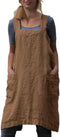 Women's Cross Back Pinafore Apron with Pockets, Cotton Linen Dress, Plus Size