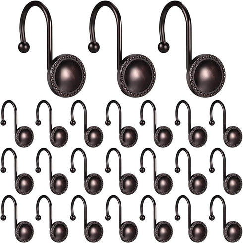 Rustproof Antique Decorative Shower Curtain Hooks, 12pcs Oil Rubbed Bronze Ring Holders for Bathroom Shower Rods