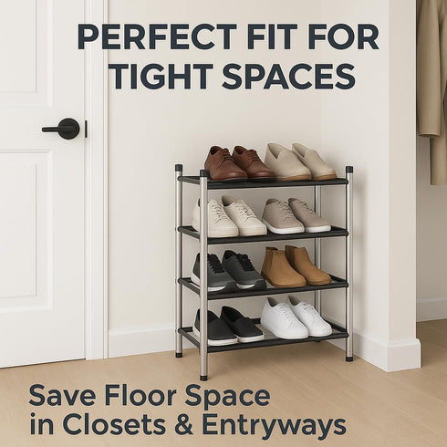 Closet, (4 USTECH Shoe Rack Organizer, Sturdy Shoe Storage Organizer for Entryway | Expandable Metal Shelf Shoe Rack