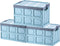 Phyllia Foldable Storage Boxes with Lids, 3 Pack Collapsible Plastic Bins, Stackable Utility Crates (Blue, 30L)