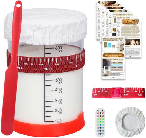SAGOOITS 34oz Sourdough Starter Kit, Large Capacity Glass Sourdough Starter Jar, Reusable Starter