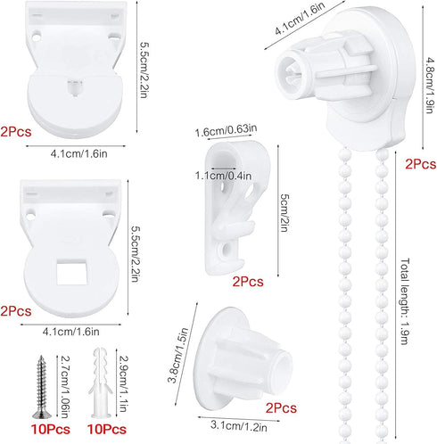 SelfTek 2 Set 25mm Roller Blind Fittings Plastic Brackets Beaded Chain Rolling Blind Replacement Repair Kit with 2 Pieces Child Safty P-Clips and Screws by SelfTek