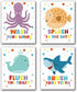 Funny Colorful Bathroom Ocean Life Quotes Art Print, Set of 4 8X10 inch Canvas Wall Art for Kids Washroom