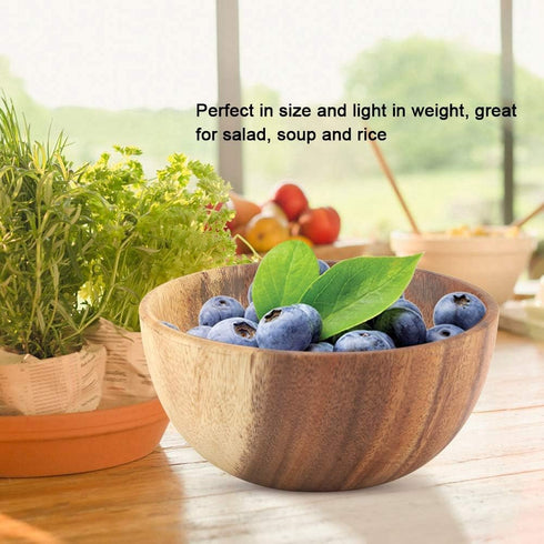 Yosoo Natural Hand-Made Solid Wood Bowl, Classic Large Round Acacia Wood Salad Soup Dining Bowl, 16x7 cm