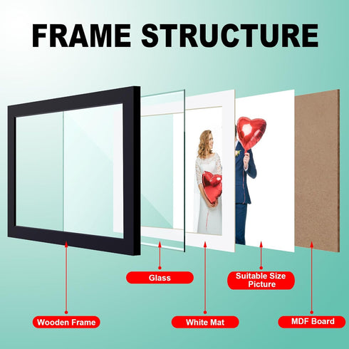 RPJC 11 x 14 Picture Frames - Solid Wood with High Definition Glass, Display 8x10 with Mat or 11x14 Without Mat