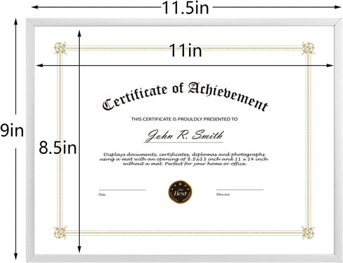 Golden State Art Aluminum Certificate Frame - 8.5x11 Metal Diploma Frames with Real Glass Front, Silver
