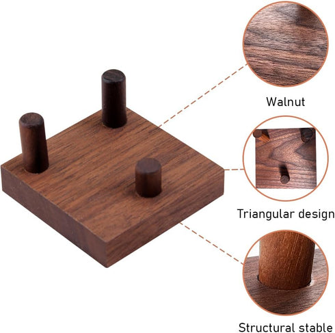 Walnut Crystal Display Stand, Three-Peg Display Easel for Fossil Coral Geodes, Rock Mineral Agate