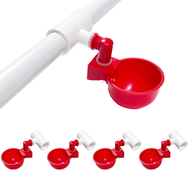 Chicken Water Cups for PVC with Tee (4 Pack), Automatic Chicken Waterer