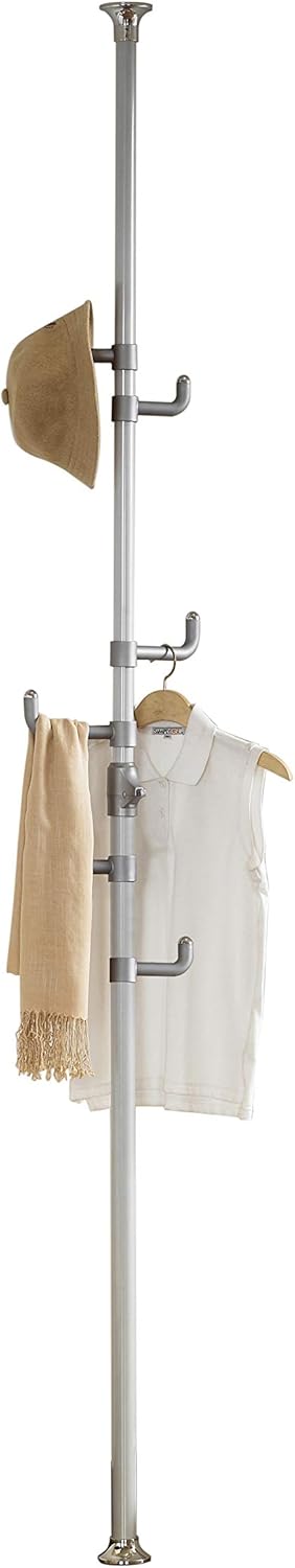 PRINCE HANGER One Touch Steel Coat Rack, Freestanding for Clothes, Hats, Bags, Silver