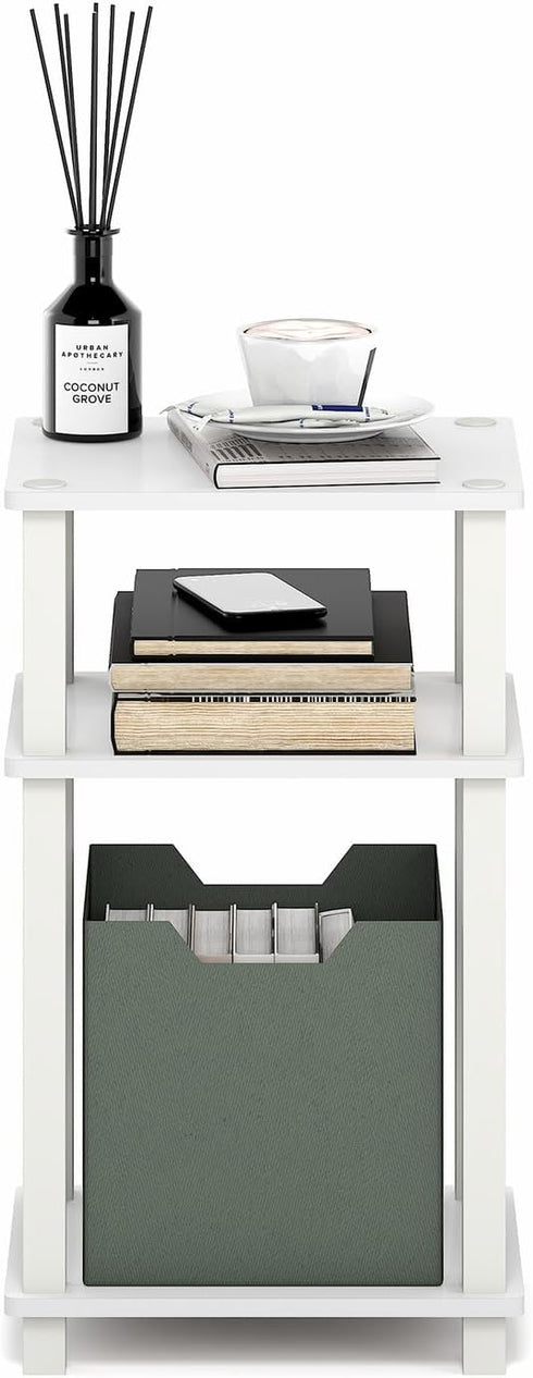 3-Tier Furinno JUST Side Table, Open Shelf End Table, Toolless Assembly Night Stand, Bedside Table with Square Tube