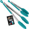 GORILLA GRIP Stainless Steel Kitchen Tongs - Heat Resistant Cooking Tongs Set of 2, 9 + 12 Inch, Turquoise
