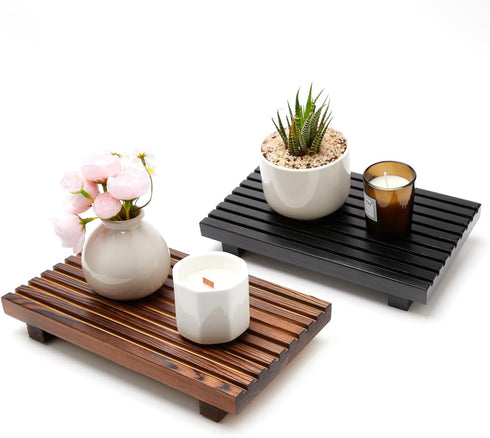 Renawe Farmhouse Wooden Bathroom Counter Tray, Decorative Pedestal Stand for Kitchen Countertop and Sink Accessories