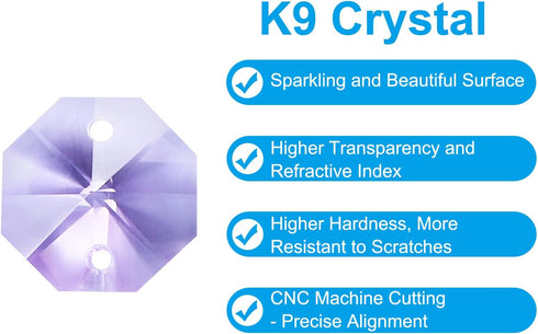 K9 2 30 Pack 14mm PATIKIL Crystal Octagon Beads Holes Pendants, Chandelier Prisms Parts Ornaments Hanging Beads for DIY