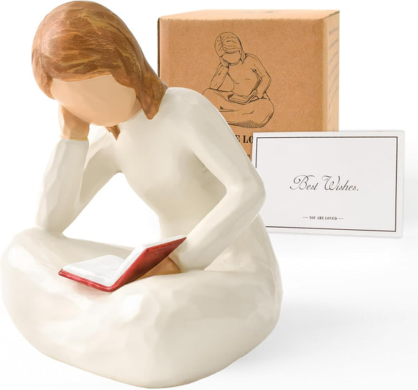 Cuayaes Reading Thinker Statue Book Lover Gifts for Women Readers, Graduates, Students,