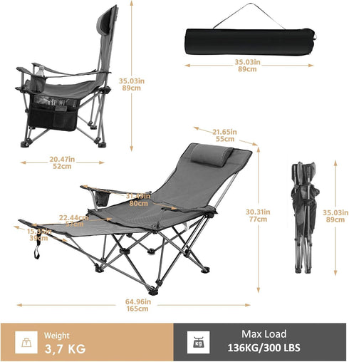 Zero Gravity Chair Reclining Folding Chair with Removable Footrest and Pillow & Cup Holder, Adjustable Outdoor Oxford