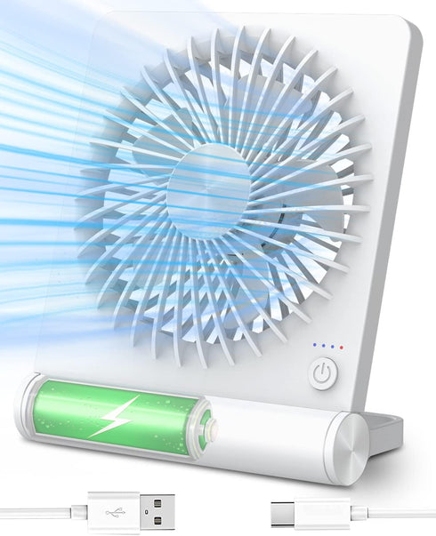 Small Desk Fan, 2000mAh Rechargeable USB Fan, Ultra Quiet, Strong Wind, 3 Speeds Travel Fan
