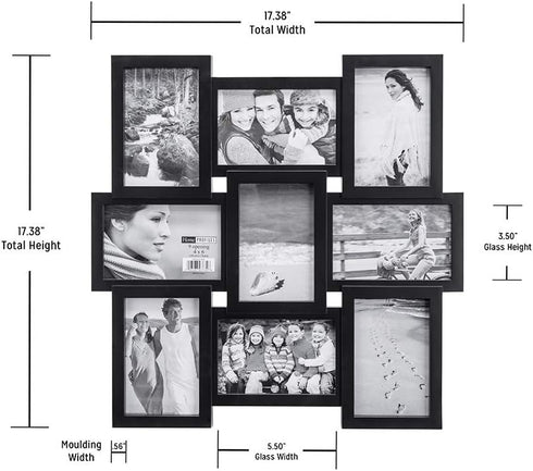 Malden 4x6 9-Opening Collage Picture Frame, Displays Nine 4x6 Pictures, Black