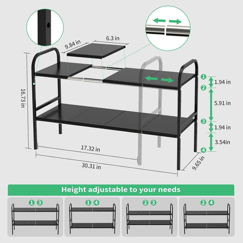 2-Tier 8 2-Tier 8 Expandable Under Sink Organizer, Removable Plastic Boards, Tool-Free Installation (Black, Boards)