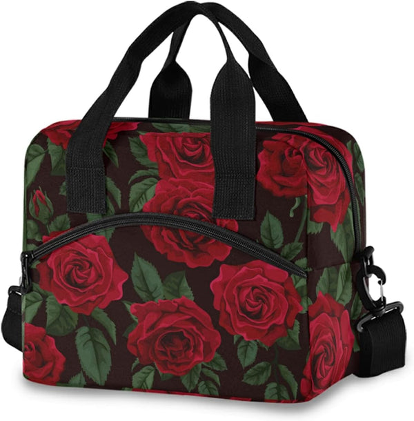 ALAZA Insulated Lunch Box Red Rose Floral Cooler Bags, Reusable with Shoulder Strap, 19-Can (12.5L)