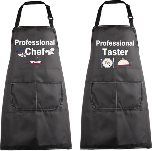 MBMSO Funny Cooking Aprons for Couples - Professional Chef and Taster Matching Apron with Pockets