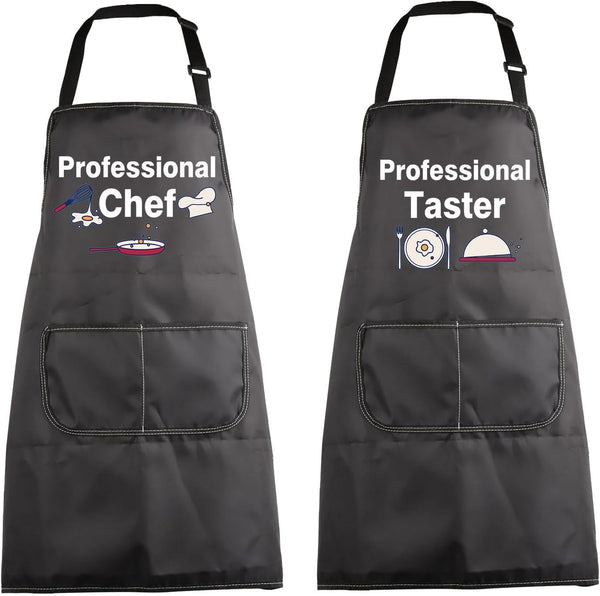 MBMSO Funny Cooking Aprons for Couples - Professional Chef and Taster Matching Apron with Pockets