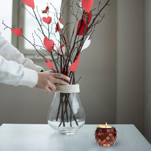 Uonlytech Glass Votive Candle Holder, Red Mosaic Tea Light Holders for Home, Vintage Glass Cup Ornament