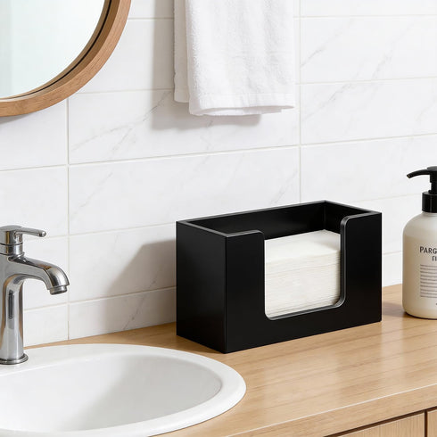 Hilislog Countertop Counter Wooden Paper Towel Dispenser Paper Towel Holder for Bathroom Black Napkin Holder Kitchen