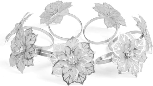 Picowe Set of 12 Alloy Napkin Rings, Hollow Out Flower Holders for Wedding Party Holiday Banquet Decor