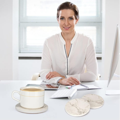 6 Pack Set White Marble Coaster with Holder Absorbent Drink Coasters Ceramic Cute Coaster Bar Dining Coffee Table