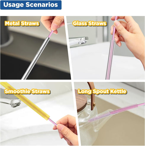 2Pcs 6mm+9mm, YOTIME Silicone Straw Cleaner Brush, Reusable Straw Brush Extra Long for Cleaning Tumbler with Handle