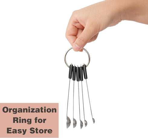 Measuring Spoons Set of 5, Tiny Stainless Steel Measuring Spoons with Black Silicone Handle for Dry or Liquid