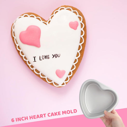 Heart Shaped Cake Pan, 6 Inch Aluminum Cake Tin for Baking, Valentine's Day, Weddings, Birthday Party Mold