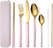 AARAINBOW 7 Pieces Stainless Steel Flatware Set, Portable Reusable Cutlery Set Including Knife, Fork, Spoon (Pink