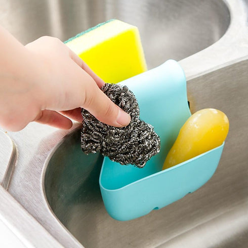 2 Pack Sponge Holder for Double-Sink - FineGood Saddle Caddy Brush Soap Organizer, Blue & Green