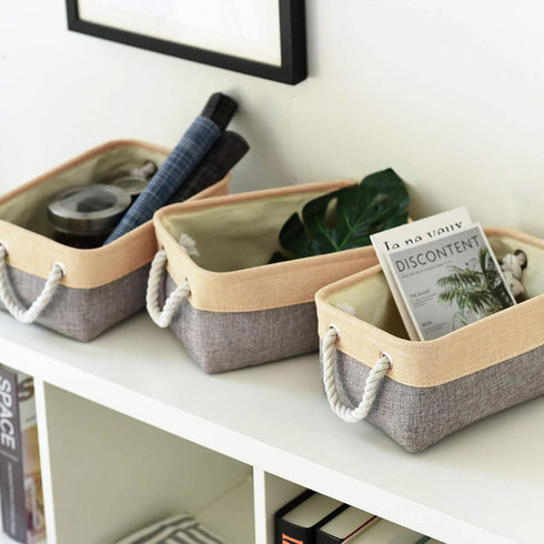 TheWarmHome Fabric Storage Bins for Organizing, Sturdy Foldable Storage Baskets with Handles, 3 Pack, Gold&Grey