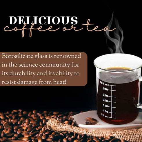 Novelty 14 Ounces Laboratory Beaker Mug - Heat Resistant Borosilicate Glass with Accurate Measurement Markings,