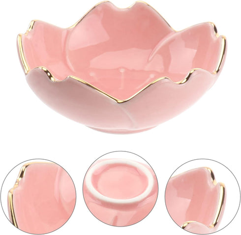 Luxshiny 2pcs Appetizer Dish Bowl Set, Ceramic Gold Rim Bowls, Flower Dipping Plates for Home Kitchen