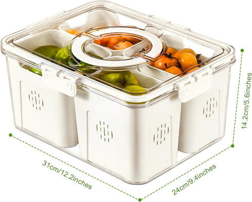 shopwithgreen Fruit Storage Containers with Lid and Handle, 4 Removable Colanders for Fridge, Portable Food Box