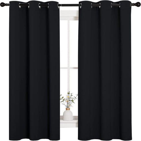 NICETOWN Halloween Pitch Black Solid Thermal Insulated Blackout Curtains/Drapes for Bedroom Window (2 Panels, 42" x
