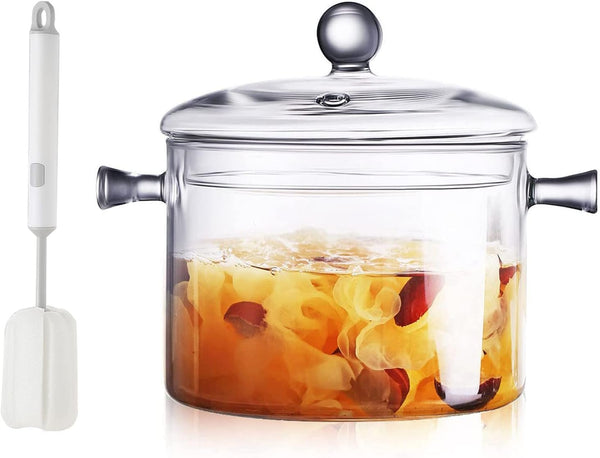 Clear Glass Simmer Pot with Cover, Heat-Resistant Stovetop Cooking Saucepan Set for Soup, Milk, Baby Food, 1.5L
