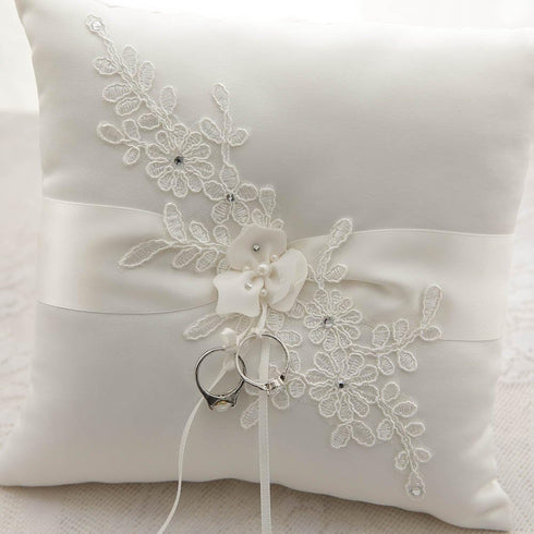 Awtlife Flower Wedding Ring Pillow Ivory Cushion Bearer for Beach Wedding, 8.26 Inch